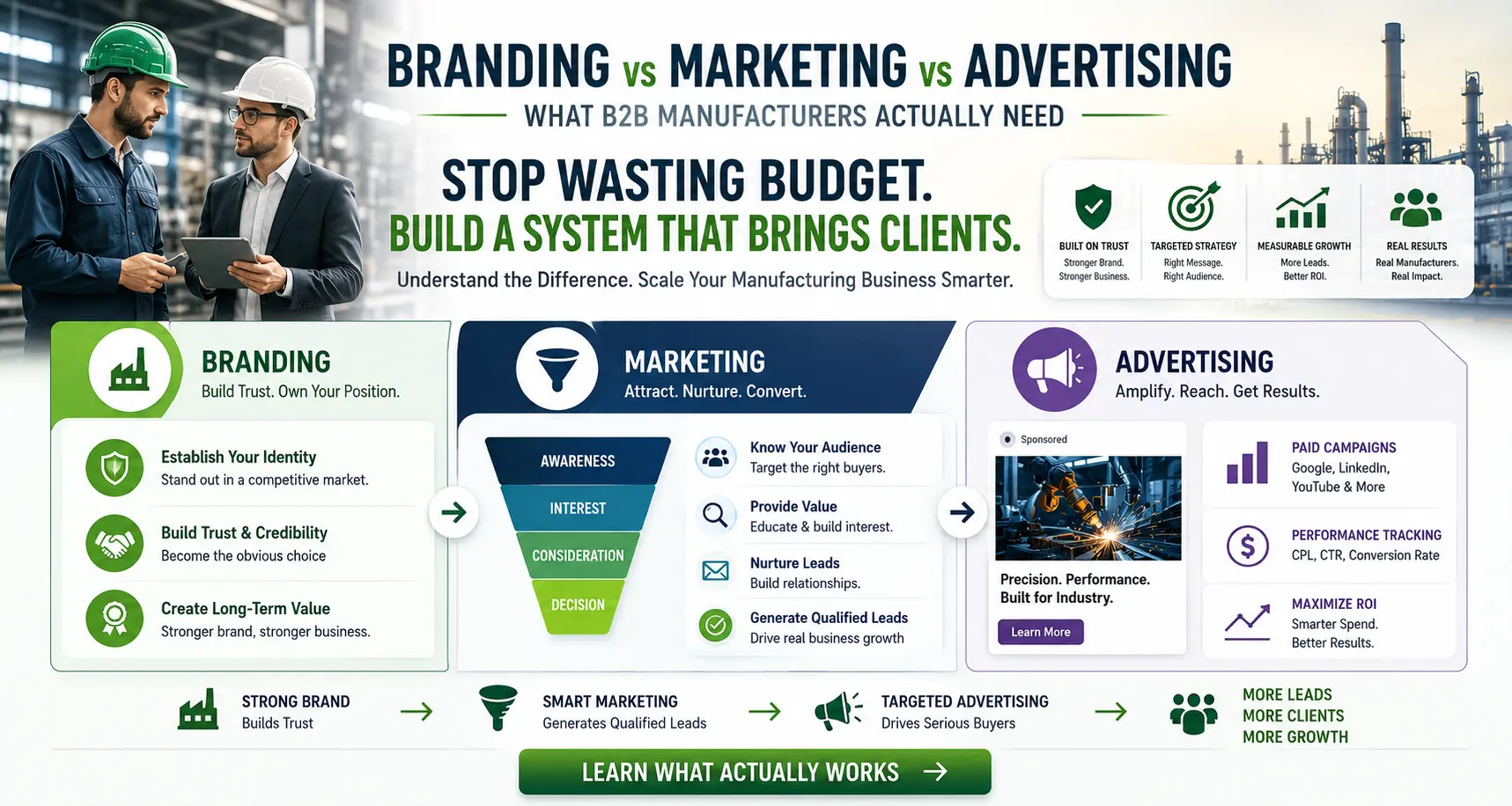 Branding vs Marketing vs Advertising What B2B Manufacturers Actually Need